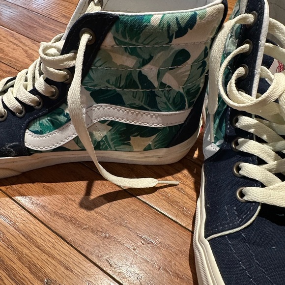 Custom blue and green leaf hogh tops